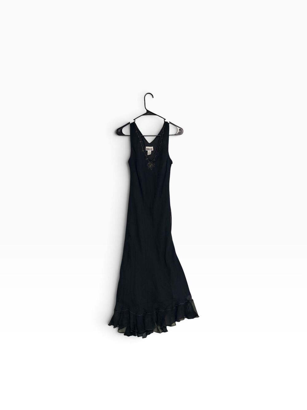 Vintage 90s Robbie Bee 100% Silk Beaded Evening Dress